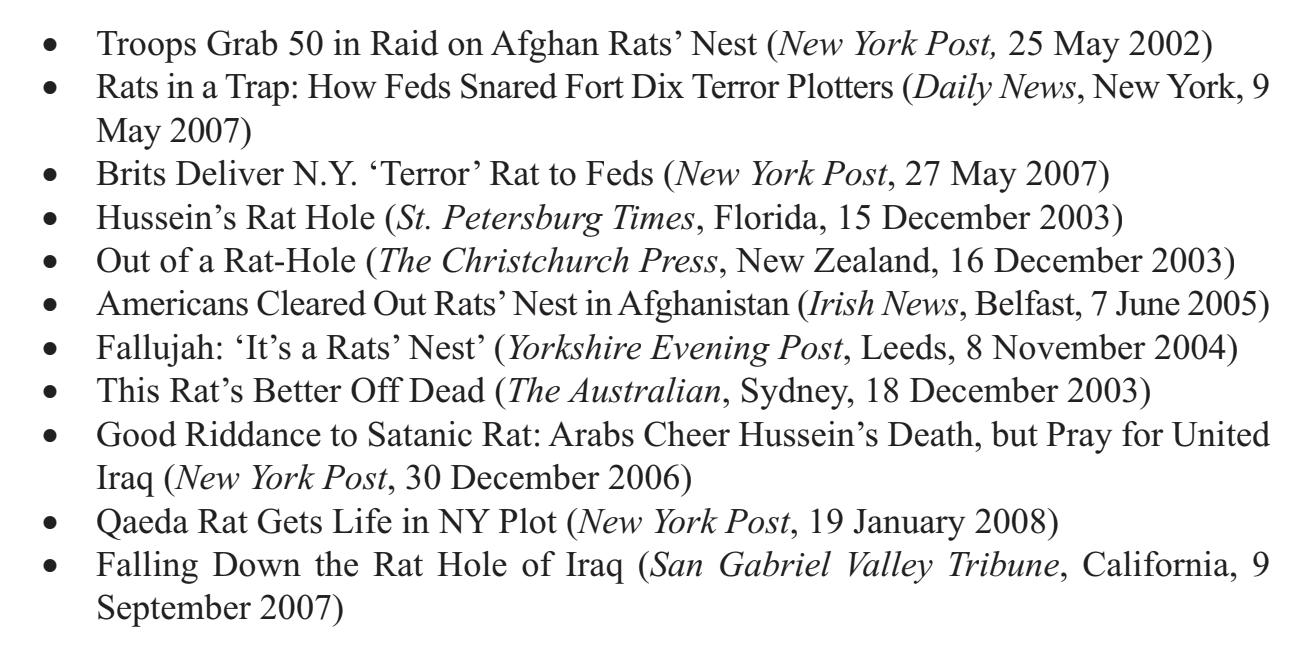 a screenshot from the aforementioned paper, containing a list of headlines that refer to people as rats